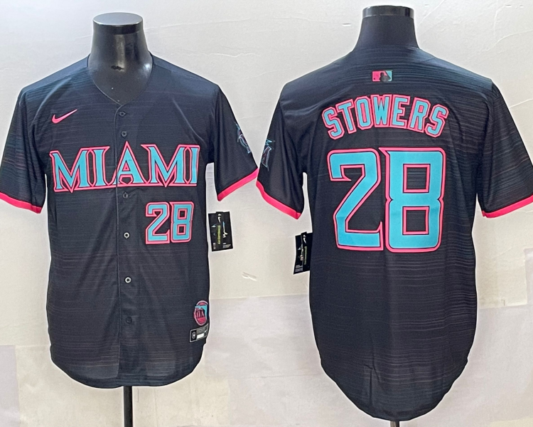 Men's Miami Marlins Kyle Stowers #28 Black 2025 City Connect Limited Jersey