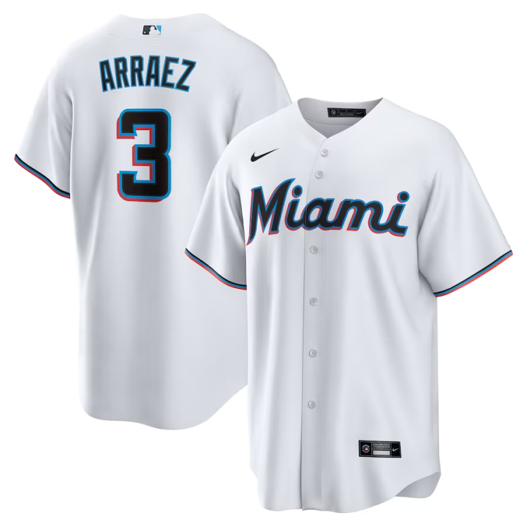 Men's Miami Marlins Luis Arraez #3 White Home Jersey