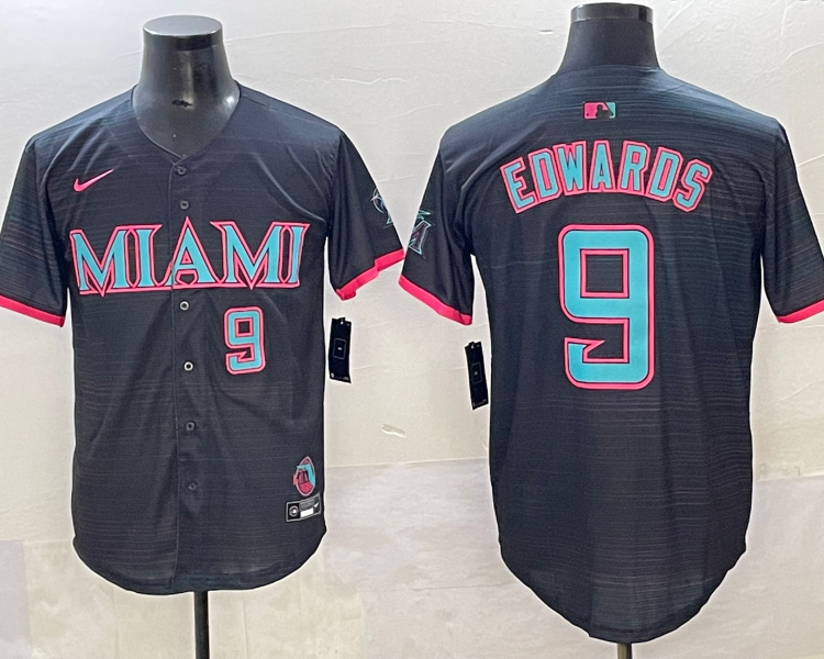 Men's Miami Marlins Xavier Edwards #9 Black 2025 City Connect Limited Jersey