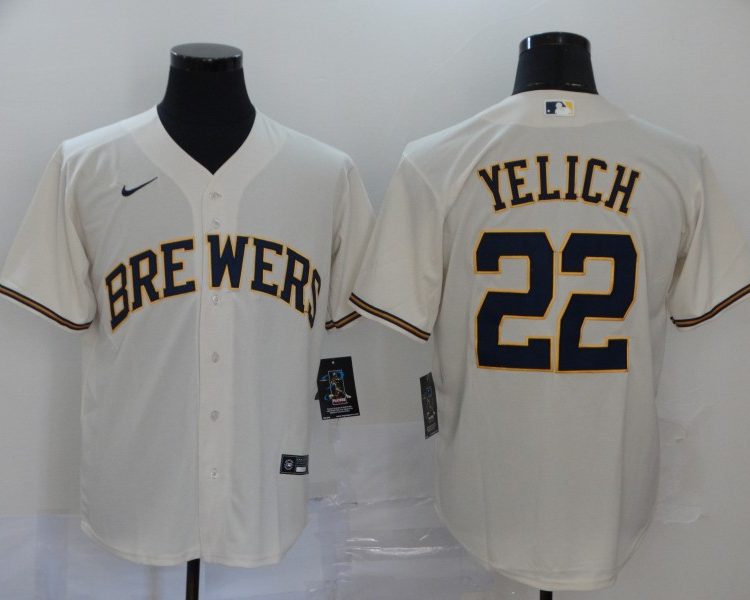 Men's Milwaukee Brewers Christian Yelich #22 Beige Jersey