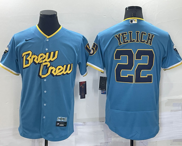 Men's Milwaukee Brewers Christian Yelich #22 Blue Stitched Jersey