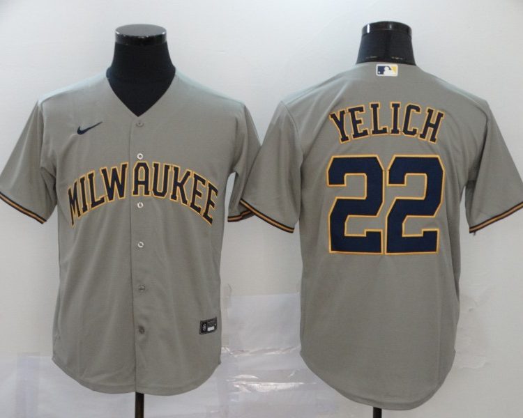 Men's Milwaukee Brewers Christian Yelich #22 Gray Jersey