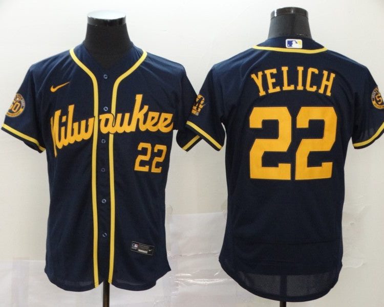 Men's Milwaukee Brewers Christian Yelich #22 MLB 2020 Navy Jersey