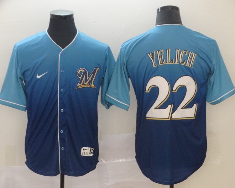 Men's Milwaukee Brewers Christian Yelich #22 MLB Blue Gradient Jersey