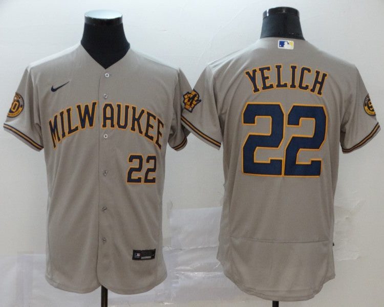 Men's Milwaukee Brewers Christian Yelich #22 MLB Gray Jersey