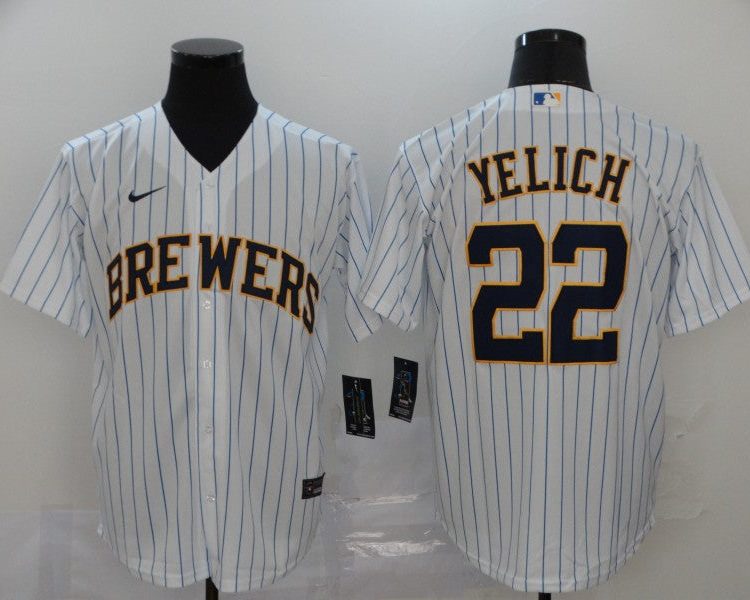 Men's Milwaukee Brewers Christian Yelich #22 MLB White Sewn Jersey
