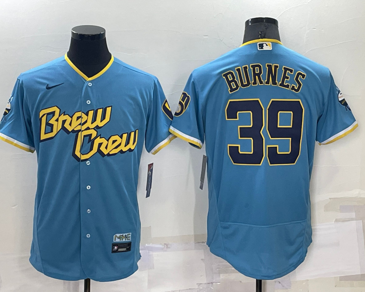 Men's Milwaukee Brewers Corbin Burnes #39 Blue Stitched Jersey
