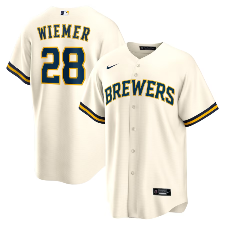 Men's Milwaukee Brewers Joey Wiemer #28 Cream Home Jersey