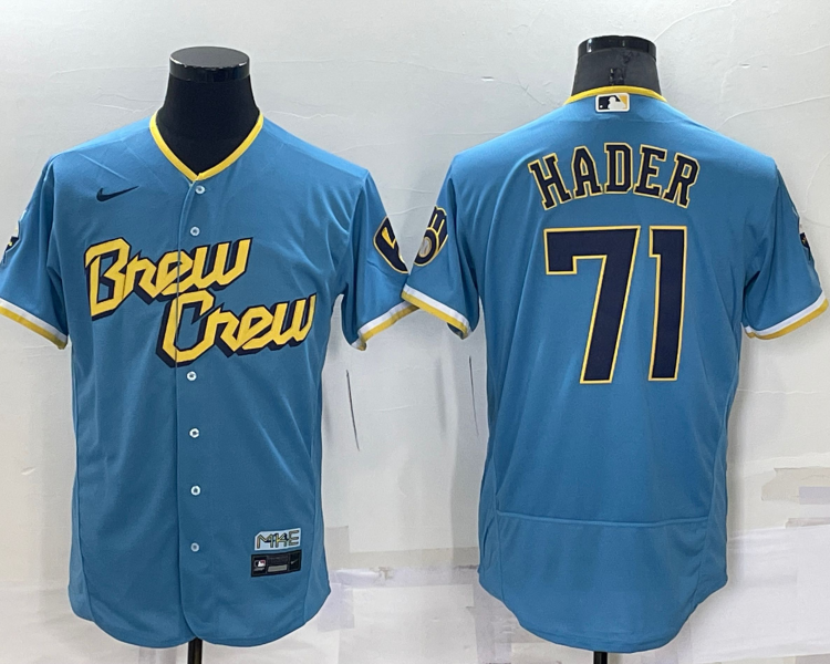 Men's Milwaukee Brewers Josh Hader #71 Blue Stitched Jersey