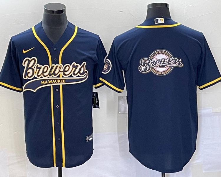 Men's Milwaukee Brewers Navy Team Jersey Joint Edition