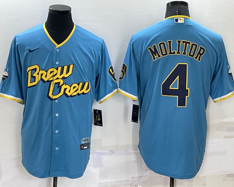 Men's Milwaukee Brewers Paul Molitor #4 Blue Stitched Jersey