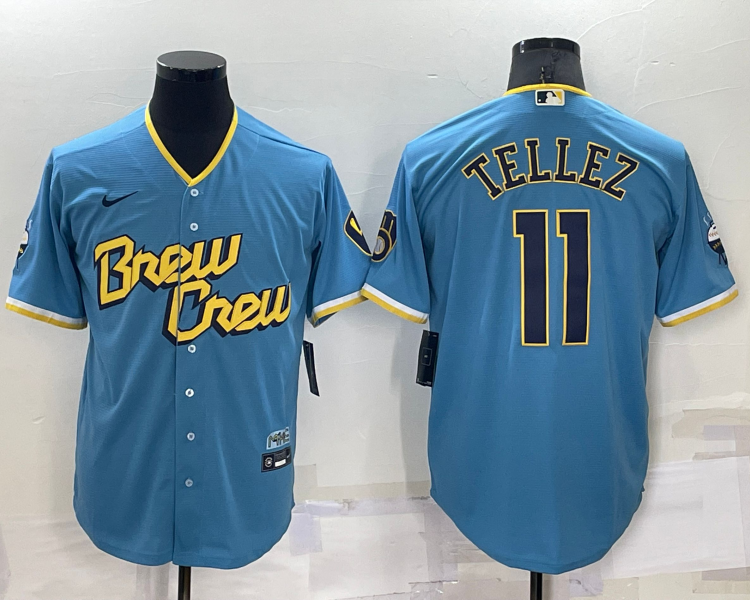 Men's Milwaukee Brewers Rowdy Tellez #11 Blue Stitched Jersey