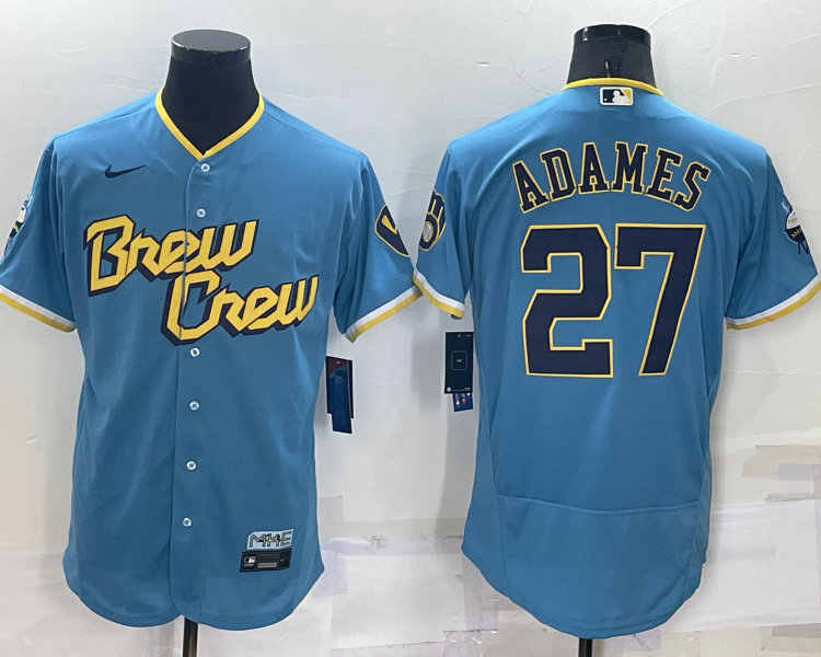 Men's Milwaukee Brewers Willy Adames #27 Blue Stitched Jersey