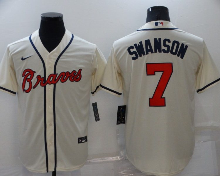 Men's Atlanta Braves Dansby Swanson #7 Beige Jersey