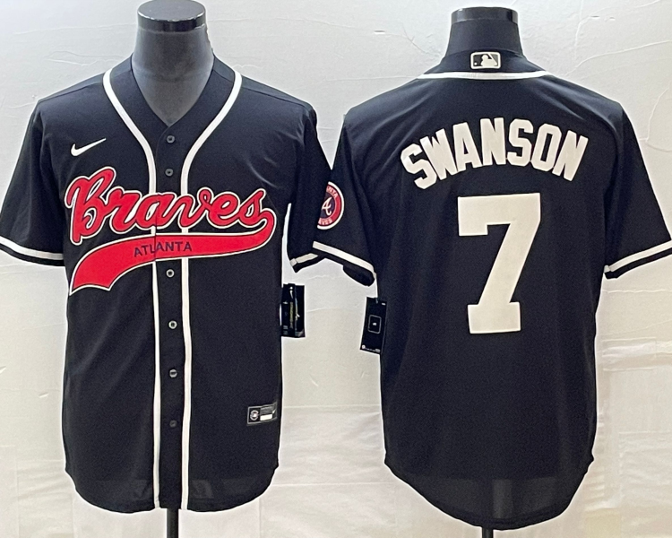 Men's Atlanta Braves Dansby Swanson #7 Black Jersey Joint Edition