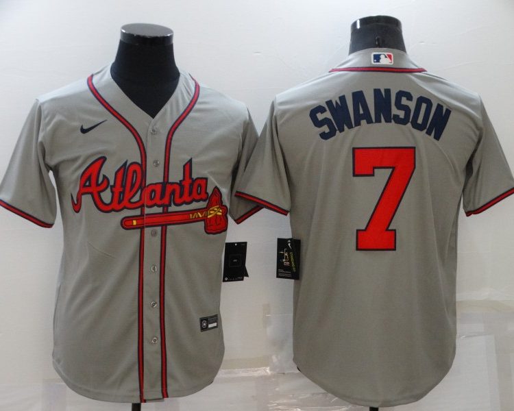 Men's Atlanta Braves Dansby Swanson #7 Gray Jersey