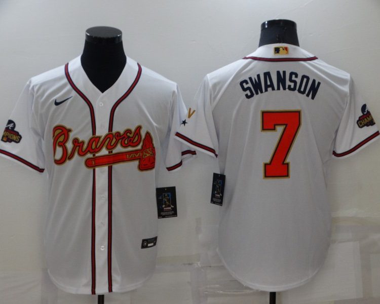 Men's Atlanta Braves Dansby Swanson #7 White Jersey