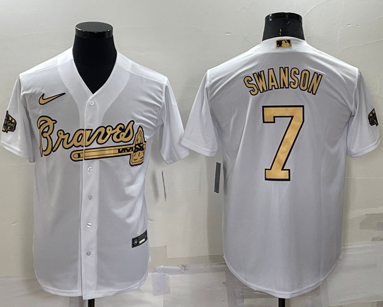 Men's Atlanta Braves Dansby Swanson #7 White Stitched Jersey