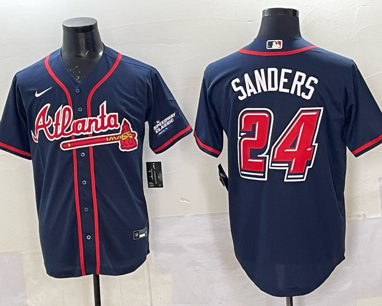 Men's Atlanta Braves Deion Sanders #24 Navy 2025 MLB Speedway Classic Alternate Limited Jersey