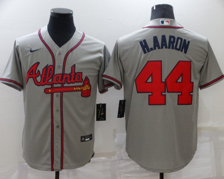 Men's Atlanta Braves Hank Aaron #44 Gray Jersey