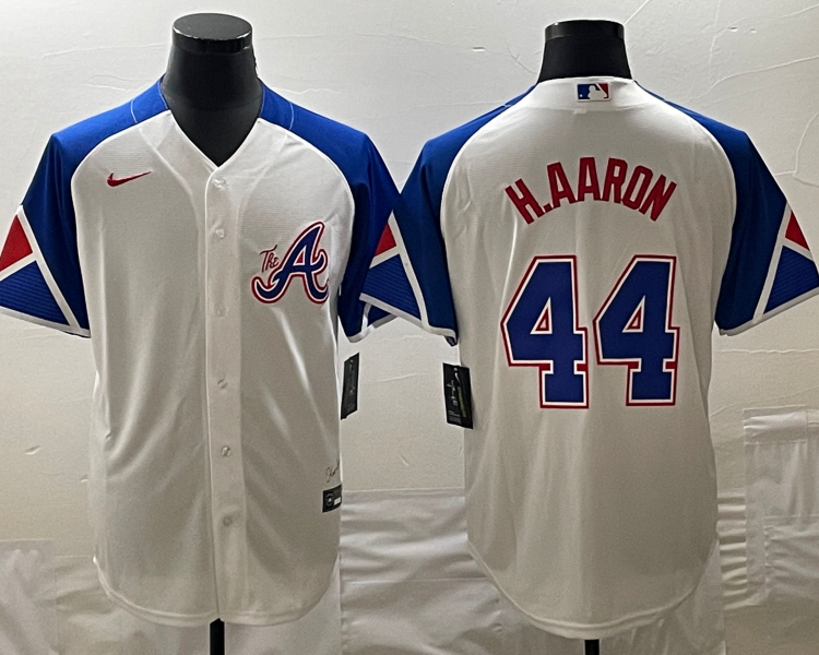 Men's Atlanta Braves Hank Aaron #44 White 2023 City Connect Jersey