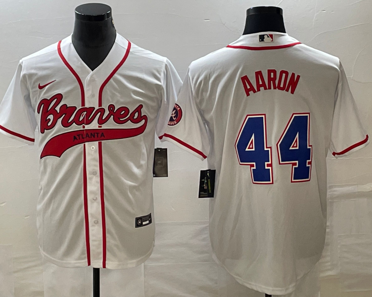 Men's Atlanta Braves Hank Aaron #44 White Jersey Joint Edition