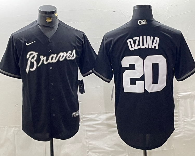 Men's Atlanta Braves Marcell Ozuna #20 Black Limited Jersey