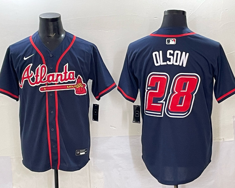 Men's Atlanta Braves Matt Olson #28 Navy 2025 MLB Speedway Classic Alternate Limited Jersey