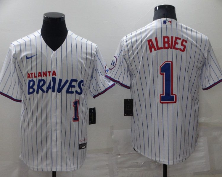Men's Atlanta Braves Ozzie Albies #1 White City Edition Jersey