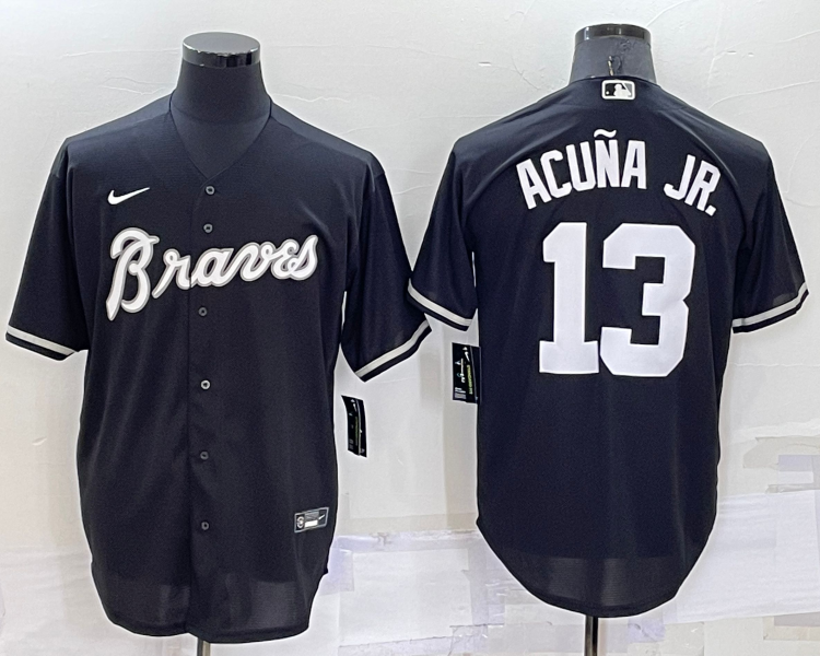 Men's Atlanta Braves Ronald Acuna Jr. #13 Black Baseball Jersey