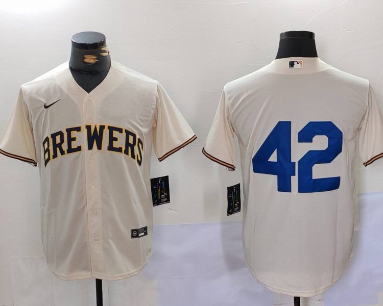 Men's Milwaukee Brewers #42 Cream 2024 Jackie Robinson Day Home Limited Jersey
