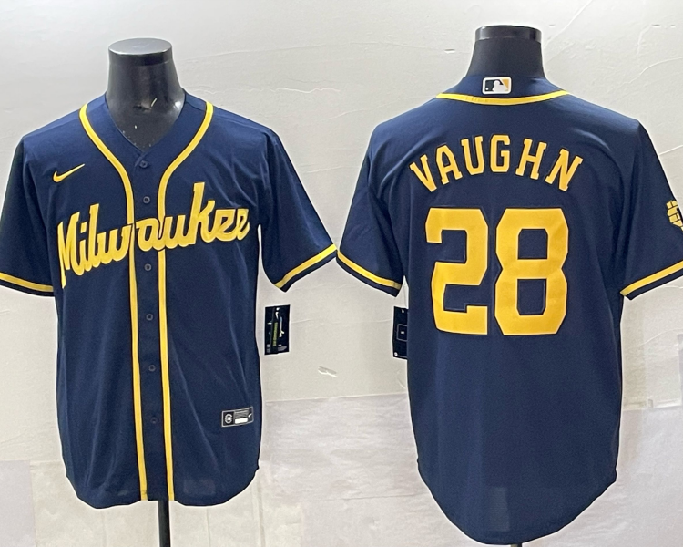 Men's Milwaukee Brewers Andrew Vaughn #28 Navy Jersey
