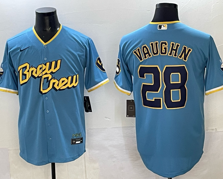 Men's Milwaukee Brewers Andrew Vaughn #28 Powder Blue City Connect Limited Jersey