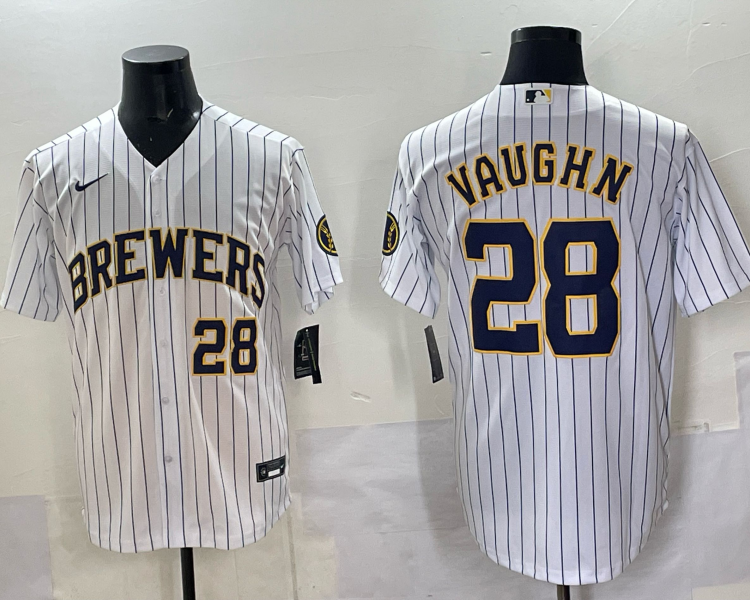 Men's Milwaukee Brewers Andrew Vaughn #28 White Jersey
