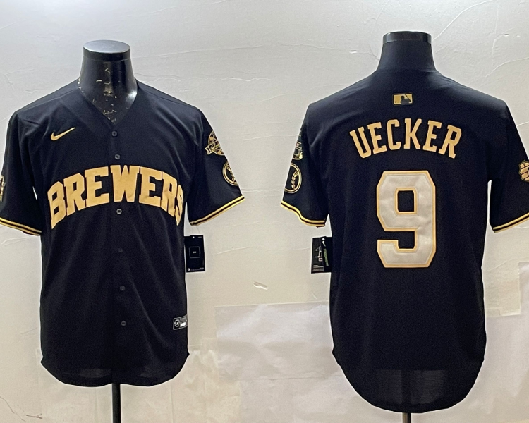 Men's Milwaukee Brewers Bob Uecker #9 Black Jersey