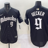 Men's Milwaukee Brewers Bob Uecker #9 Black Limited Jersey