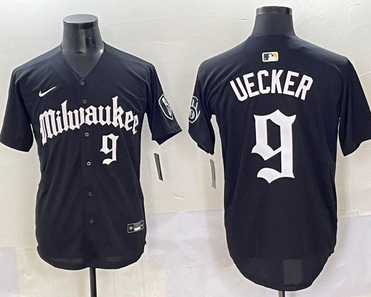Men's Milwaukee Brewers Bob Uecker #9 Black Limited Jersey