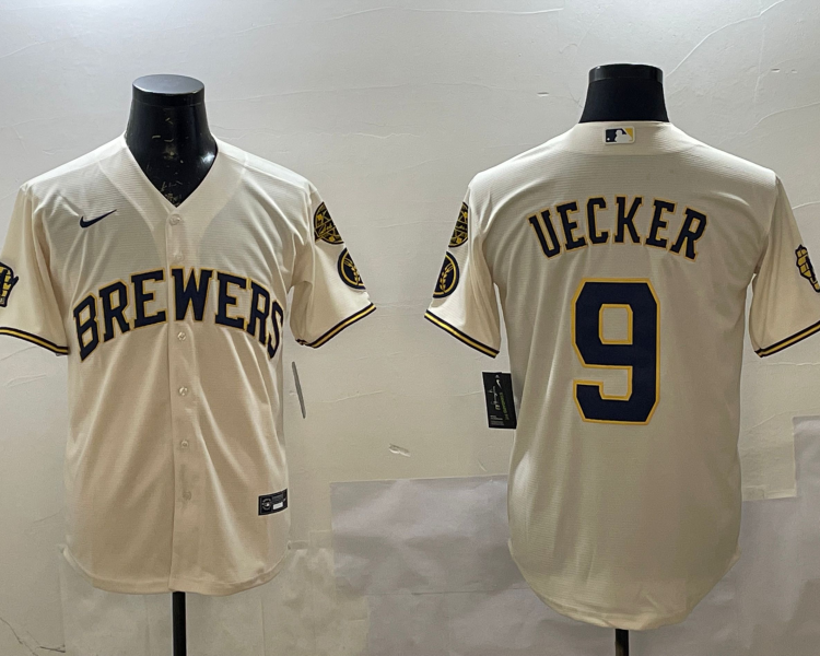 Men's Milwaukee Brewers Bob Uecker #9 Cream Home Limited Jersey