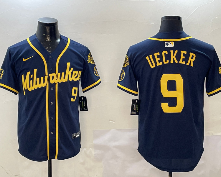 Men's Milwaukee Brewers Bob Uecker #9 Navy Limited Jersey