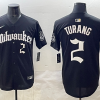 Men's Milwaukee Brewers Brice Turang #2 Black Team Jersey