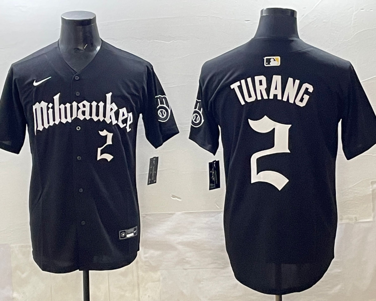 Men's Milwaukee Brewers Brice Turang #2 Black Team Jersey