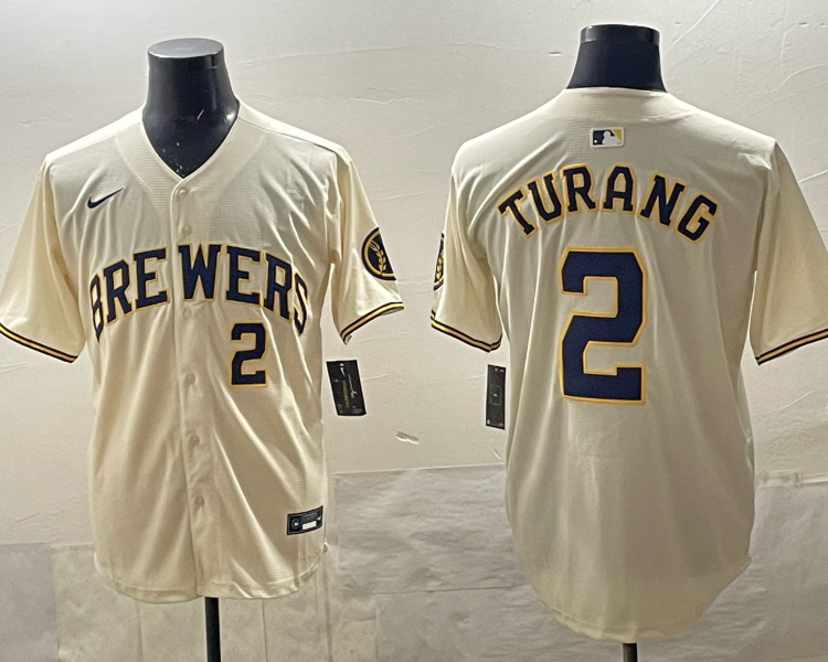 Men's Milwaukee Brewers Brice Turang #2 Cream Home Jersey