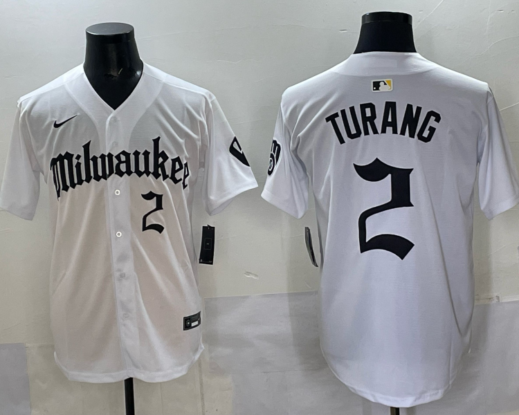 Men's Milwaukee Brewers Brice Turang #2 White Jersey