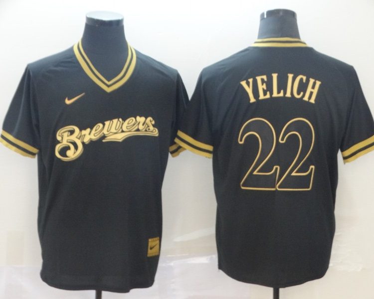 Men's Milwaukee Brewers Christian Yelich #22 Black Jersey