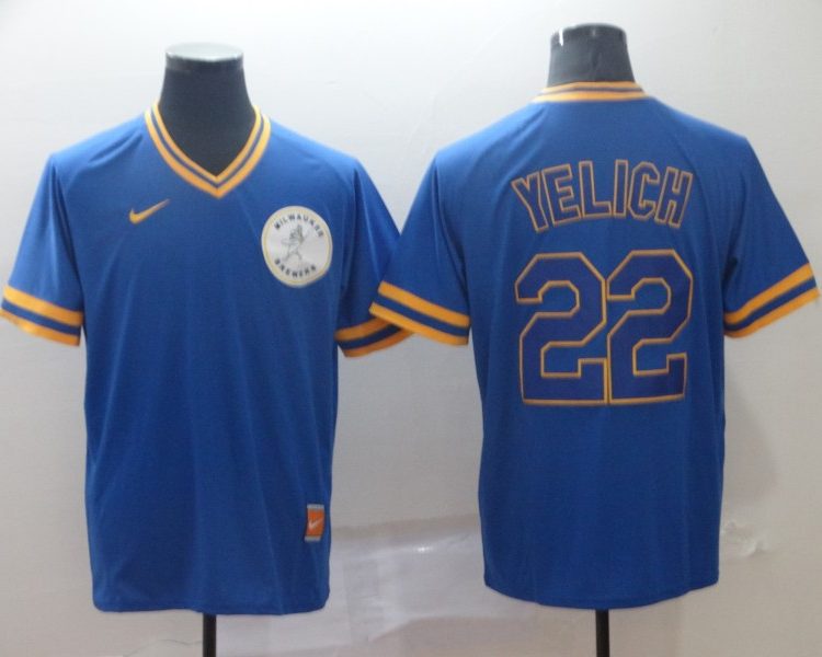 Men's Milwaukee Brewers Christian Yelich #22 MLB Blue Jersey