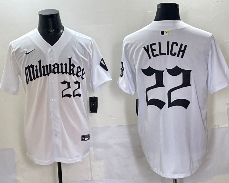 Men's Milwaukee Brewers Christian Yelich #22 White Team Jersey