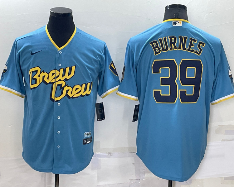 Men's Milwaukee Brewers Corbin Burnes #39 Blue Stitched Jersey
