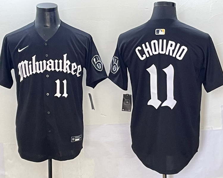 Men's Milwaukee Brewers Jackson Chourio #11 Black Team Jersey
