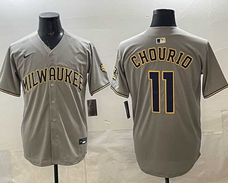 Men's Milwaukee Brewers Jackson Chourio #11 Grey Jersey