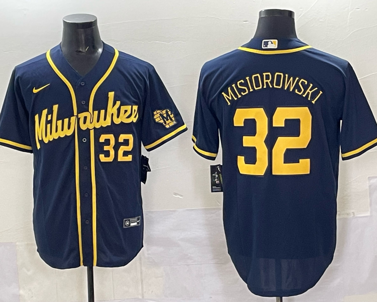 Men's Milwaukee Brewers Jacob Misiorowski #32 Navy Alternate 2 Jersey